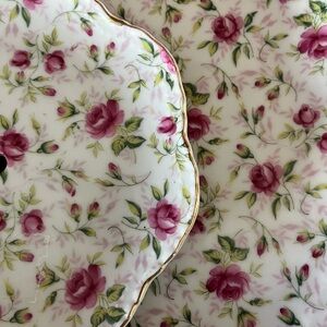 Vintage Lefton China Rose Chintz 2 Tier Dessert Stand Gold Trim Tea Party